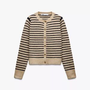 Zara Women's Beige and Black Striped Cardigan